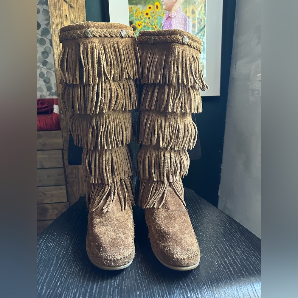 Minnetonka Multi-Layer Fringe Ankle Boots - Brown